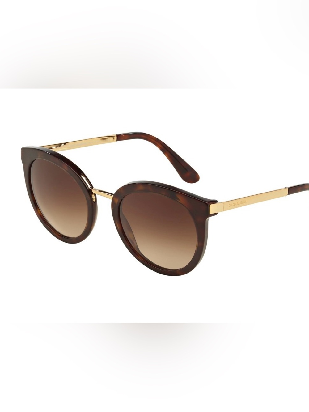 Dolce & Gabbana Tortoiseshell Round Sunglasses with Gold Temples